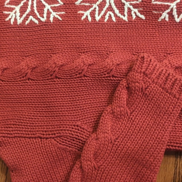 Alps Vtg. Red Cowl Neck Sweater Snowflake Patterns cable knit warm cotton sz XL - Picture 4 of 9